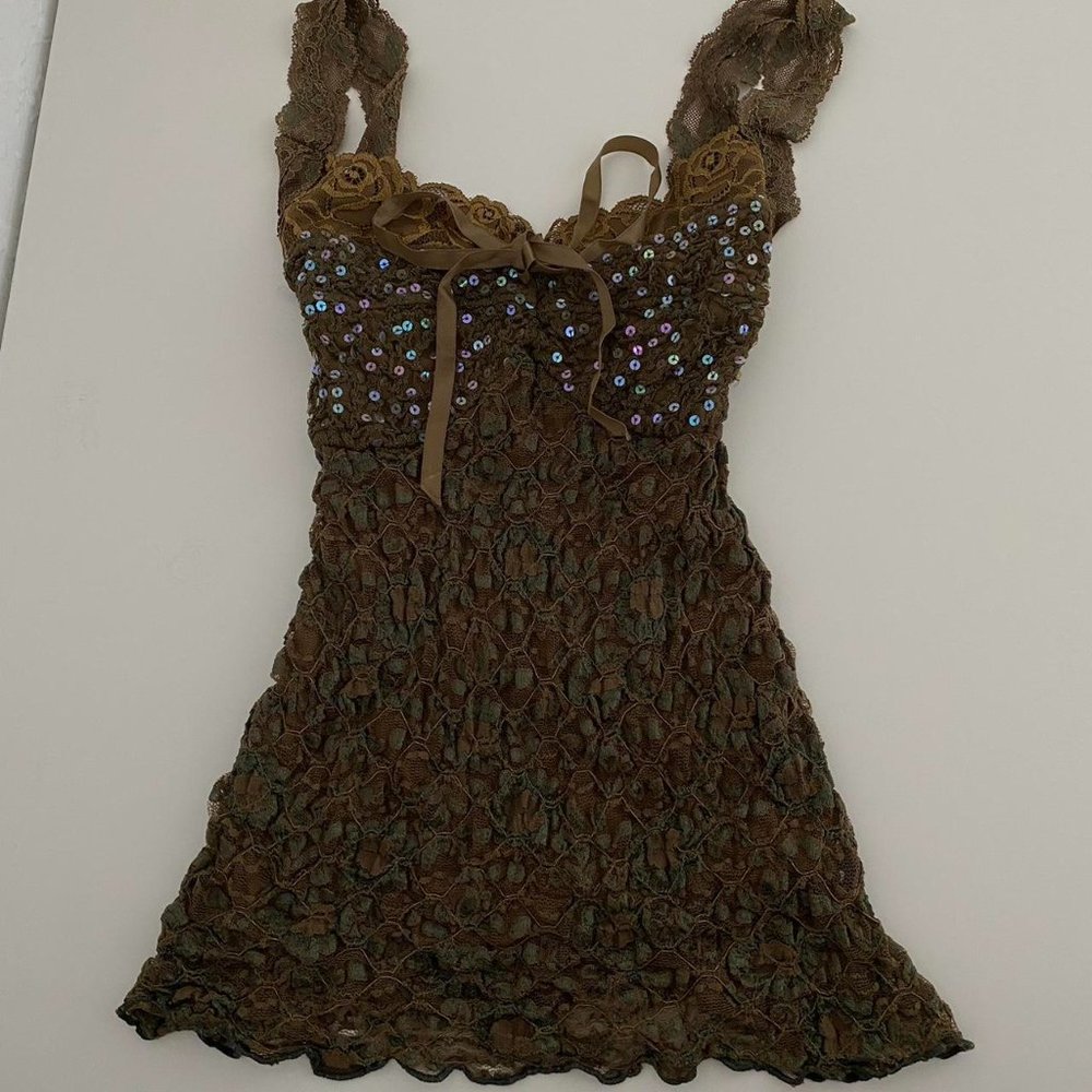vintage y2k fitted brown lace cami tank top